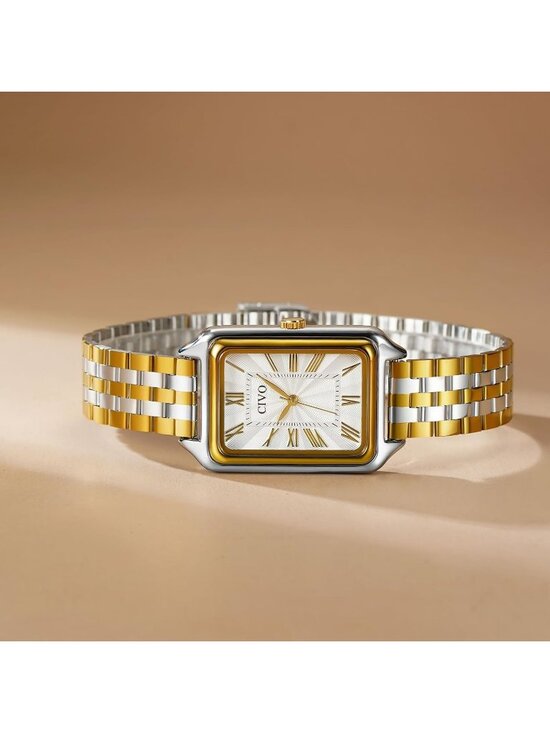 CIVO Womens Gold Silver Vintage Quartz Stainless Steel Bracelet Roman Dial Watch
